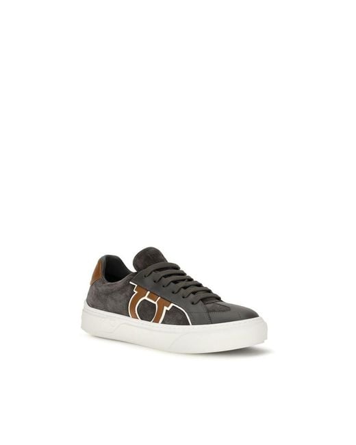 Ferragamo Multicolor Gray Suede Leather Low Top Sneakers for men
