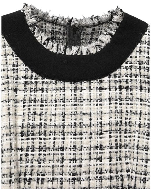 Dolce & Gabbana Gray Multicolor Bouclé Tweed Frayed Trim Midi Dress