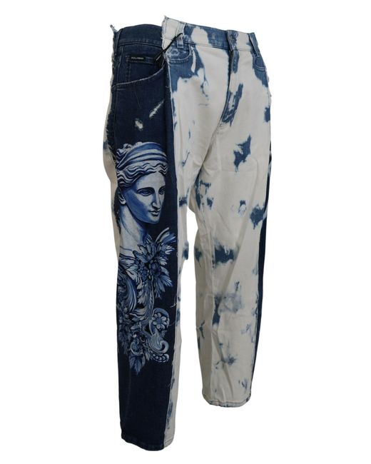 Dolce & Gabbana Blue Elegant Loose Fit Denim Pants With Unique Print for men