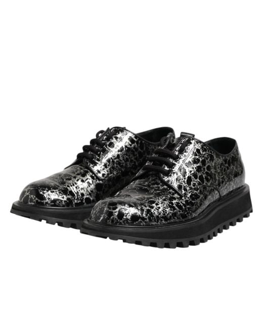 Dolce & Gabbana Black Patterned Leather Oxfords for men