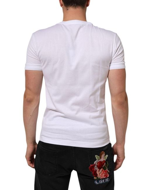 Dolce & Gabbana White Logo Patch Cotton Crew Neck T for men