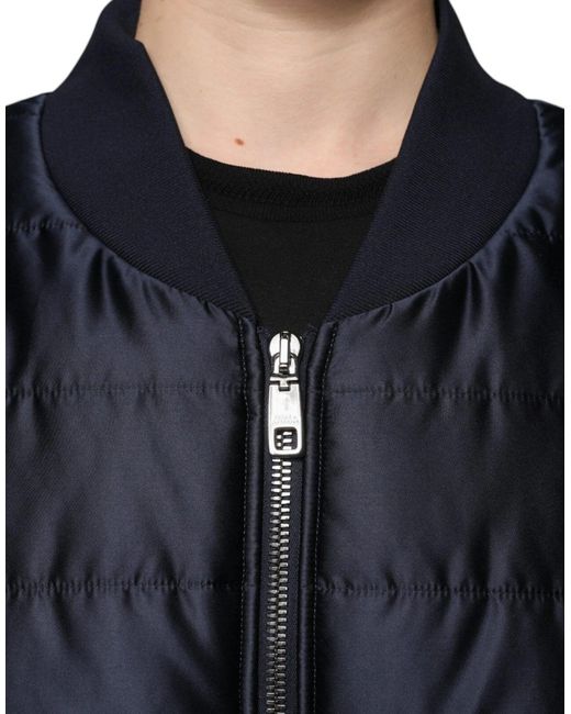 Dolce & Gabbana Black Dark Quilted Full Zip Bomber Jacket for men