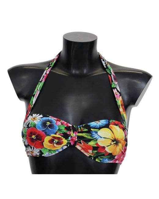 Dolce & Gabbana Black Color Floral Print Swimwear Bikini Tops