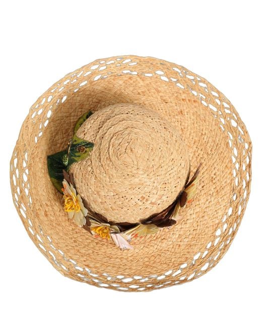 Dolce & Gabbana Metallic Beige Wide Brim Floral Bucket Capello Hat