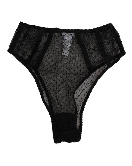 Dolce & Gabbana Black Lace Polka Dot Mesh High Waist Underwear
