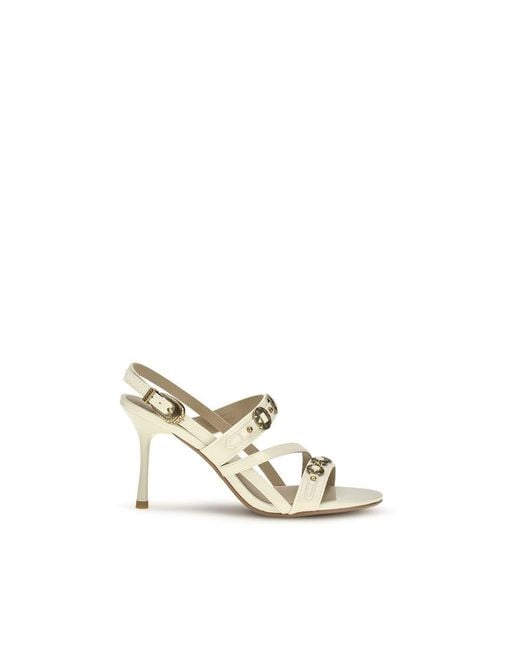 Pinko Metallic Beige Calf Leather Bos Taurus Stiletto Heel Sandals