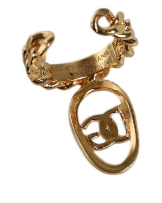 Dolce & Gabbana Metallic Gold Plated Open Dg Logo Curb Chain Ring for men