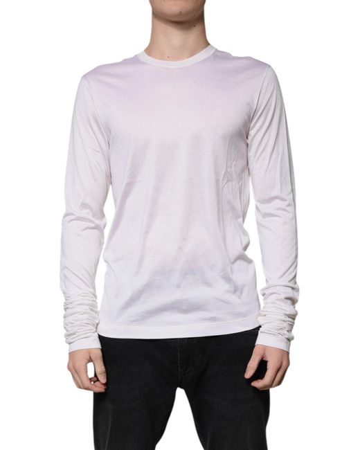 Dolce Gabbana White Silk Crew Neck Men Pullover Sweater