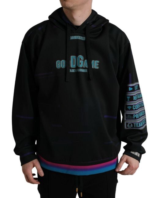 Dolce & Gabbana Black Logo Print Hooded Sweatshirt Sweater for men