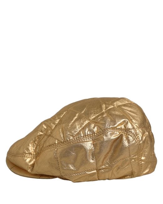 Dolce & Gabbana Black Men Gold Wide Quilted Newsboy Capello Hat for men