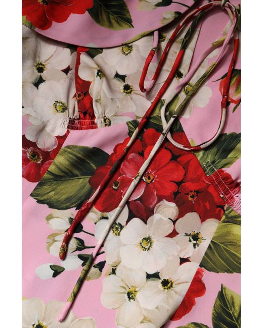 Dolce & Gabbana Red Pink Floral Silk Short Sleeves Blouse Top for men