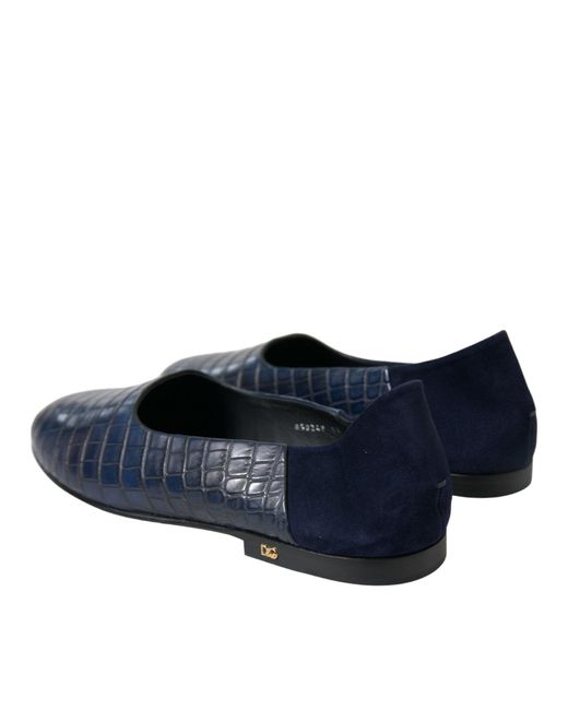 Dolce & Gabbana Blue Crocodile Leather Loafers Slip On Shoes for men