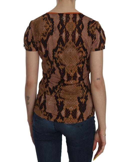 Just Cavalli Brown Snake Skin Print Short Sleeve Top T-Shirt