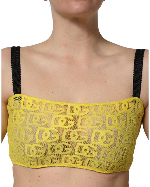 Dolce & Gabbana Green Yellow Cotton Crepe Chiffon Crop Bralette Top