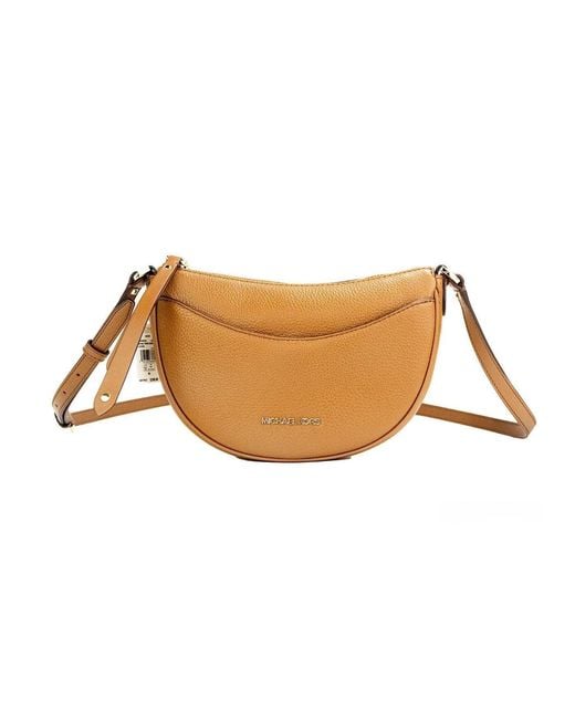Michael Kors Brown Dover Small Luggage Pebbled Leather Half Moon Crossbody Bag Purse