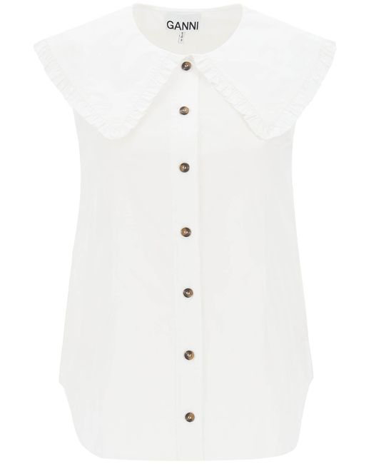 Ganni White Sleeveless Shirt With Maxi Collar