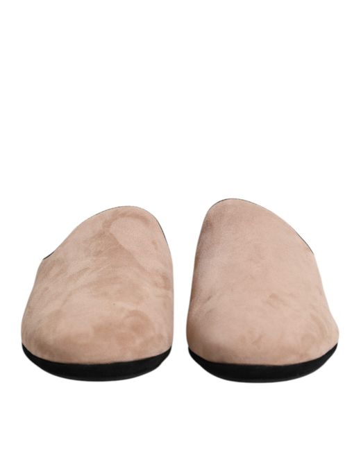 Dolce & Gabbana Brown Beige Capra Suede Slides Flat Slipper Shoes for men