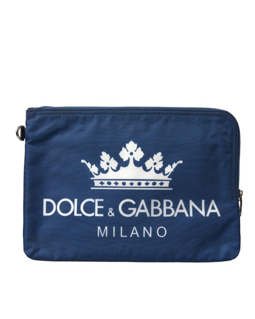 Dolce & Gabbana Blue Dg Milano Print Nylon Pouch Clutch Men Bag for men