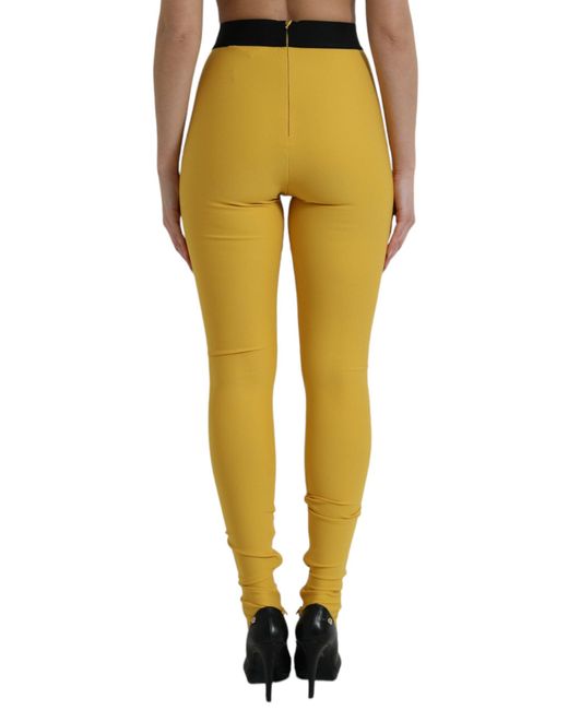Dolce & Gabbana Yellow Nylon Stretch Leggings Pants