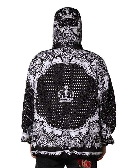 Dolce & Gabbana Black Bandana Print Hooded Bomber Jacket for men