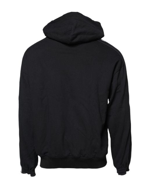 Dolce & Gabbana Black Hooded Sweatshirt With Side Stripes for men