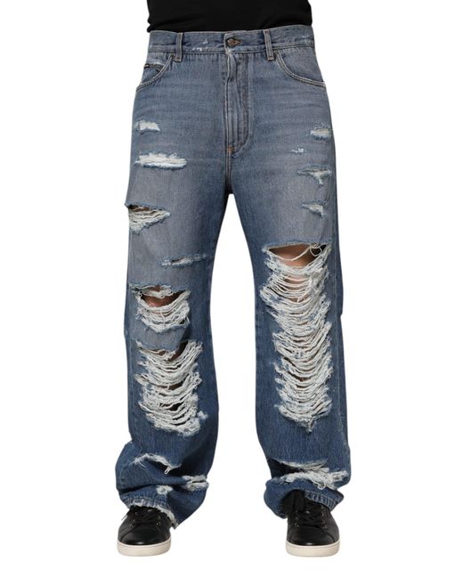 Dolce & Gabbana Blue Ripped Denim Jeans for men