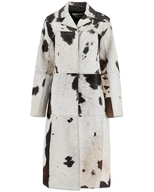Saks Potts White Long Gio Coat In Pony Hair