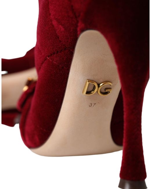 Dolce & Gabbana Red Dark Velvet Devotion Buckle Boots Shoes