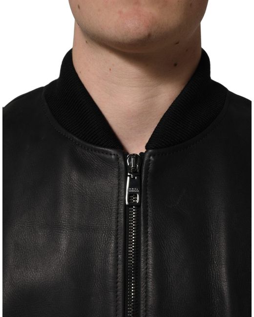 Dolce & Gabbana Black Leather Full Zip Men Biker Jacket for men
