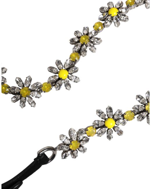 Dolce & Gabbana Black Leather Daisy Crystal Embellish Waist Belt