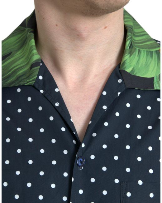 Dolce & Gabbana Blue Polka Dot Short Sleeve Casual Shirt for men
