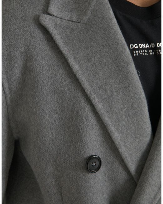 Dolce & Gabbana Gray Double Trench Coat Cashmere Jacket for men