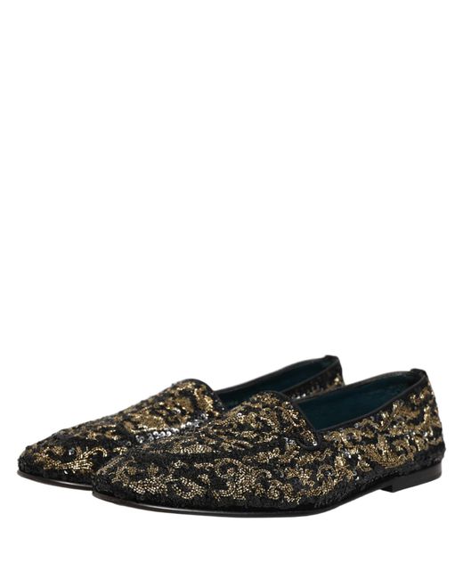Dolce & Gabbana Black Gold Embellished Dress Loafers Shoes for men