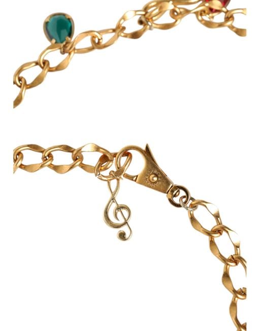 Dolce & Gabbana Metallic Gold Tone Brass Fruity Crystal Embellished Waist Chain Belt