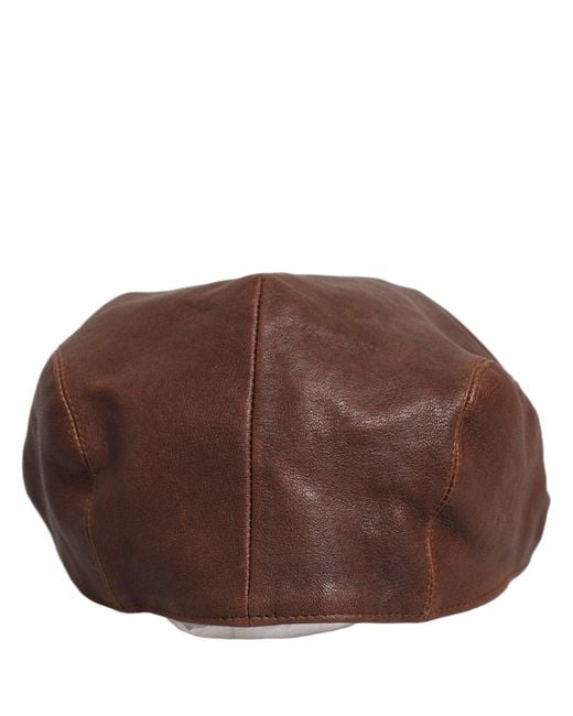 Dolce & Gabbana Men Brown Lamb Leather Newsboy Cloth Capello Hat for men
