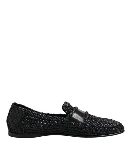 Dolce & Gabbana Black Woven Leather Slip On Loafers Men Shoes for men
