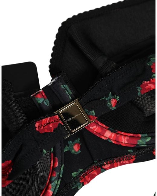 Dolce & Gabbana Multicolor Black Floral Print Underwire Beachwear Bikini Top
