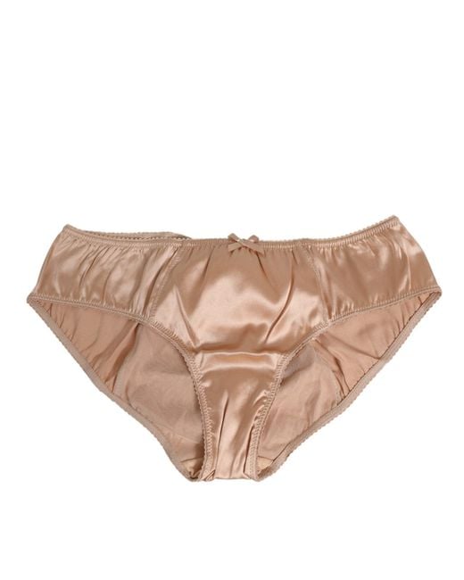 Dolce & Gabbana Natural Nude Beige Silk Satin Bow Lace Trim Underwear