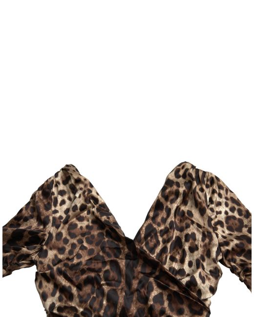 Dolce & Gabbana Black Leopard Print Bodycon V-Neck Midi Dress