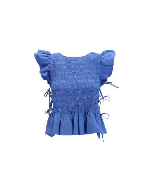 Ganni Blue Cotton Blouse