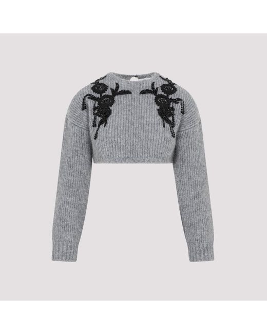 Erdem Gray Grey Melange Cropped Long Sleeve Knit Alpaca Sweater