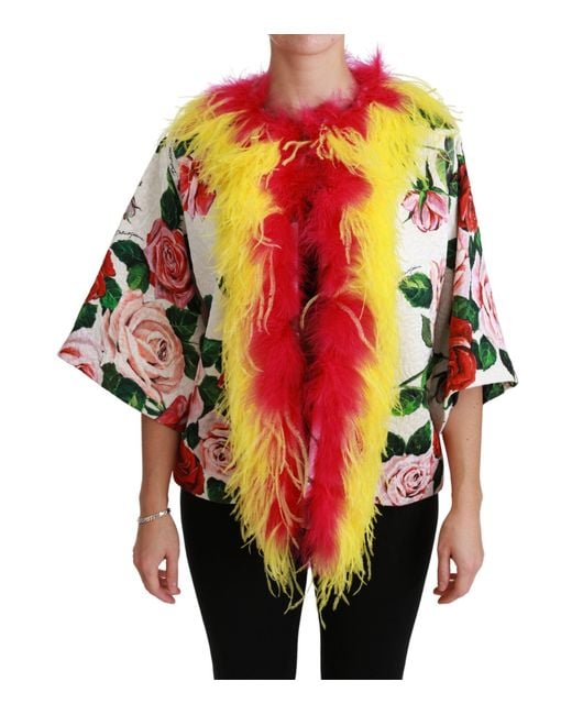 Dolce & Gabbana Dolce Gabbana White Floral Coat Capte Fur Roses Jacket