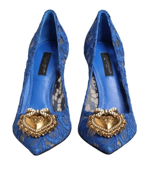 Dolce & Gabbana Blue Taormina Lace Devotion Pumps Shoes \