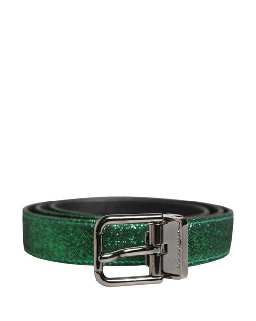 Dolce & Gabbana Green Lurex Polyester Metal Buckle Belt Calf for men