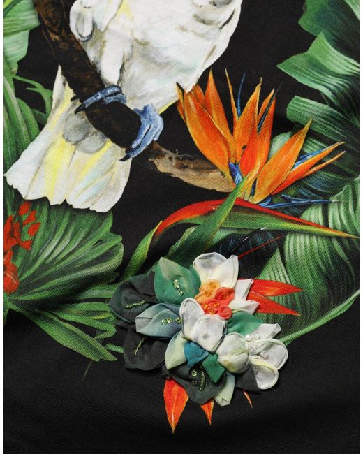 Dolce & Gabbana Black Tropical Print Cotton Round Neck T