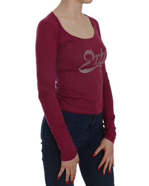 Exte Red Crystal Embellished Long Sleeve Casual Top
