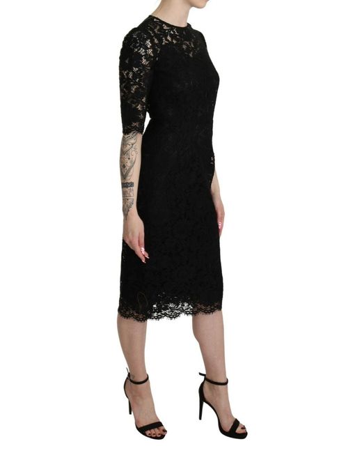 Dolce & Gabbana Black Elegant Lace Sheath Knee-Length Dress