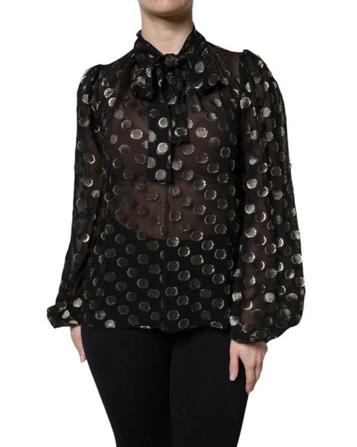 Dolce & Gabbana Black Sheer Tied Neck Polka Dots Blouse Top for men