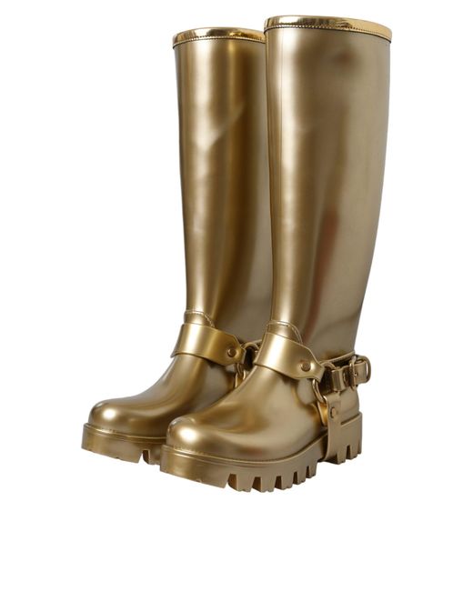 Dolce & Gabbana White Metallic Rubber Pvc Rain Boots Shoes