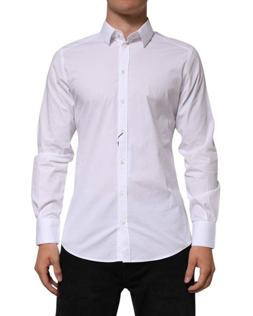 Dolce & Gabbana Purple White Cotton Gold Long Sleeves Formal Men Shirt for men